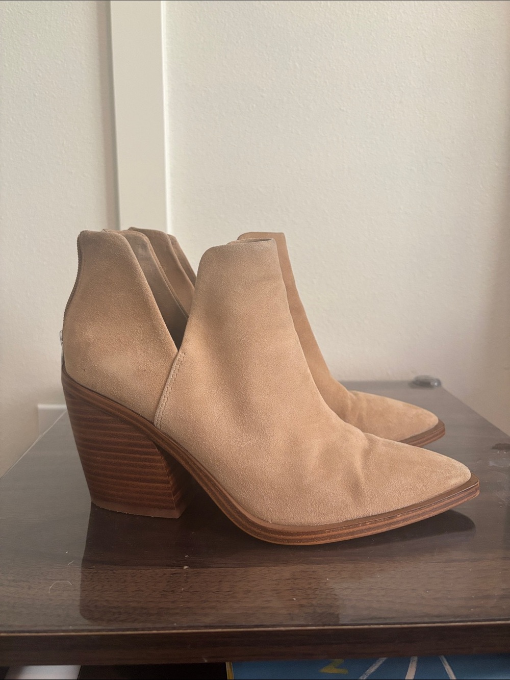 Vince Camuto Tan Suede Cutout Ankle Boots